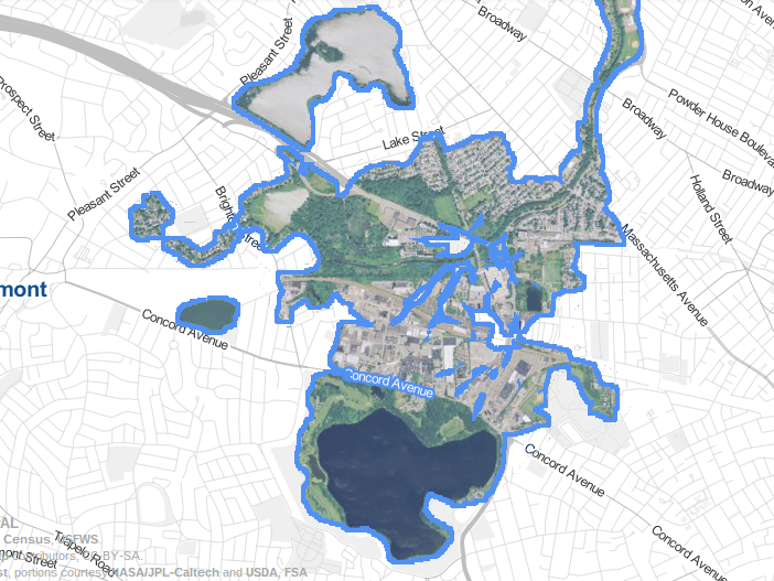 Storm surge map of Mystic River Watershed