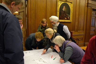 Attendees at an Arlington public meeting identify locations for green BMPs